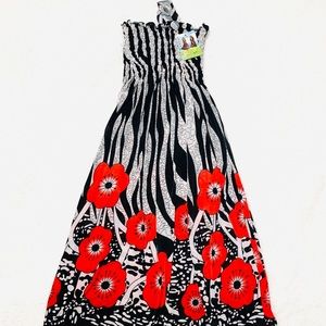 Striped Floral Halter-neck Dress